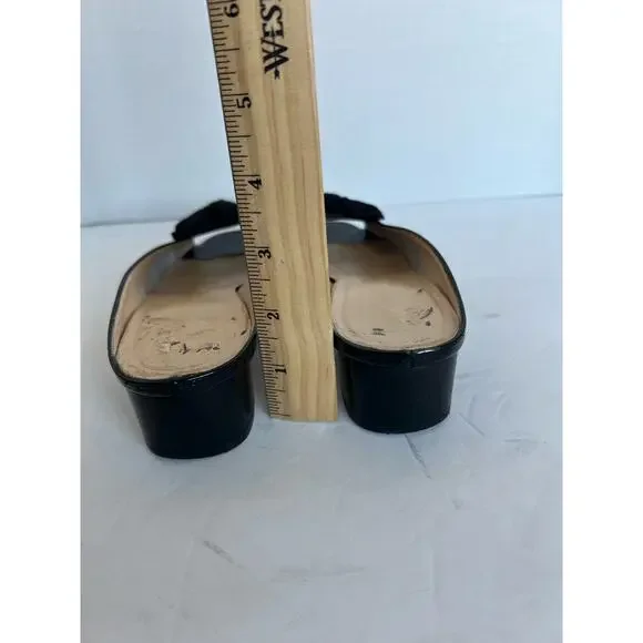 Salvatore Ferragamo Black Patent Leather Bow Open Toe Mule Slide Sandals Sz 7.5B - Picture 6 of 10